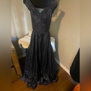 Long dark blue sparkly dress